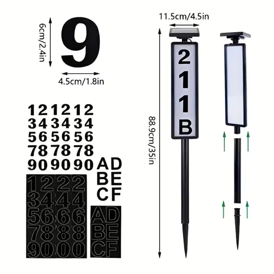Solar Address Sign Light with Stake – LED House Number Light, Weatherproof